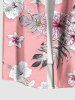 Plus Size Hibiscus Flower Tropical Leaf Print Buttons Pocket Hawaii Shirt For Men -  