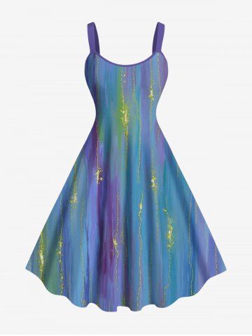 Plus Size Glitter Ombre Meteor Print Hawaii A Line Tank Dress - BLUE - L