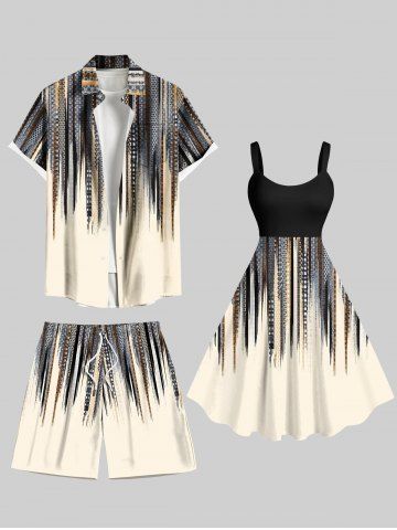 Scarf Pattern Design Geometric Stripes Print Plus Size Matching Hawaii Beach Outfit For Couples - LIGHT COFFEE
