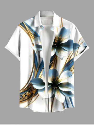 Plus Size Flowers Metallic Print Buttons Pocket Hawaii Shirt For Men - WHITE - 5XL