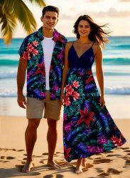Ombre Tropical Leaf Hibiscus Flower Print Plus Size Matching Hawaii Beach Outfit For Couples -  