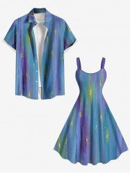 Glitter Ombre Meteor Print Plus Size Matching Hawaii Beach Outfit For Couples -  