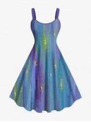 Plus Size Glitter Ombre Meteor Print Hawaii A Line Tank Dress -  