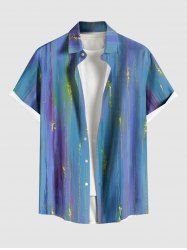 Plus Size Glitter Ombre Meteor Print Hawaii Button Pocket Shirt For Men -  