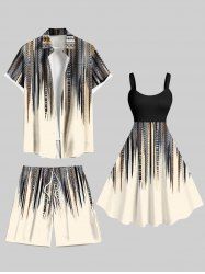 Scarf Pattern Design Geometric Stripes Print Plus Size Matching Hawaii Beach Outfit For Couples -  
