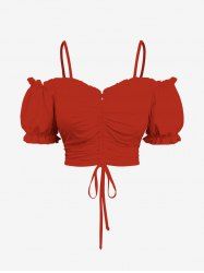 Plus Size Cinched Ruched Ruffles Cold Shoulder Cami Top -  