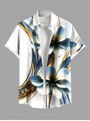 Chemise hawaïenne grande taille à imprimé floral métallisé et poches à boutons pour homme - Blanc 4XL
