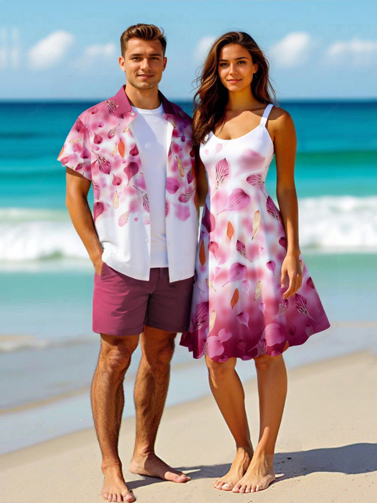 New Leaf Ombre Colorblock Print Plus Size Matching Hawaii Beach Outfit For Couples  