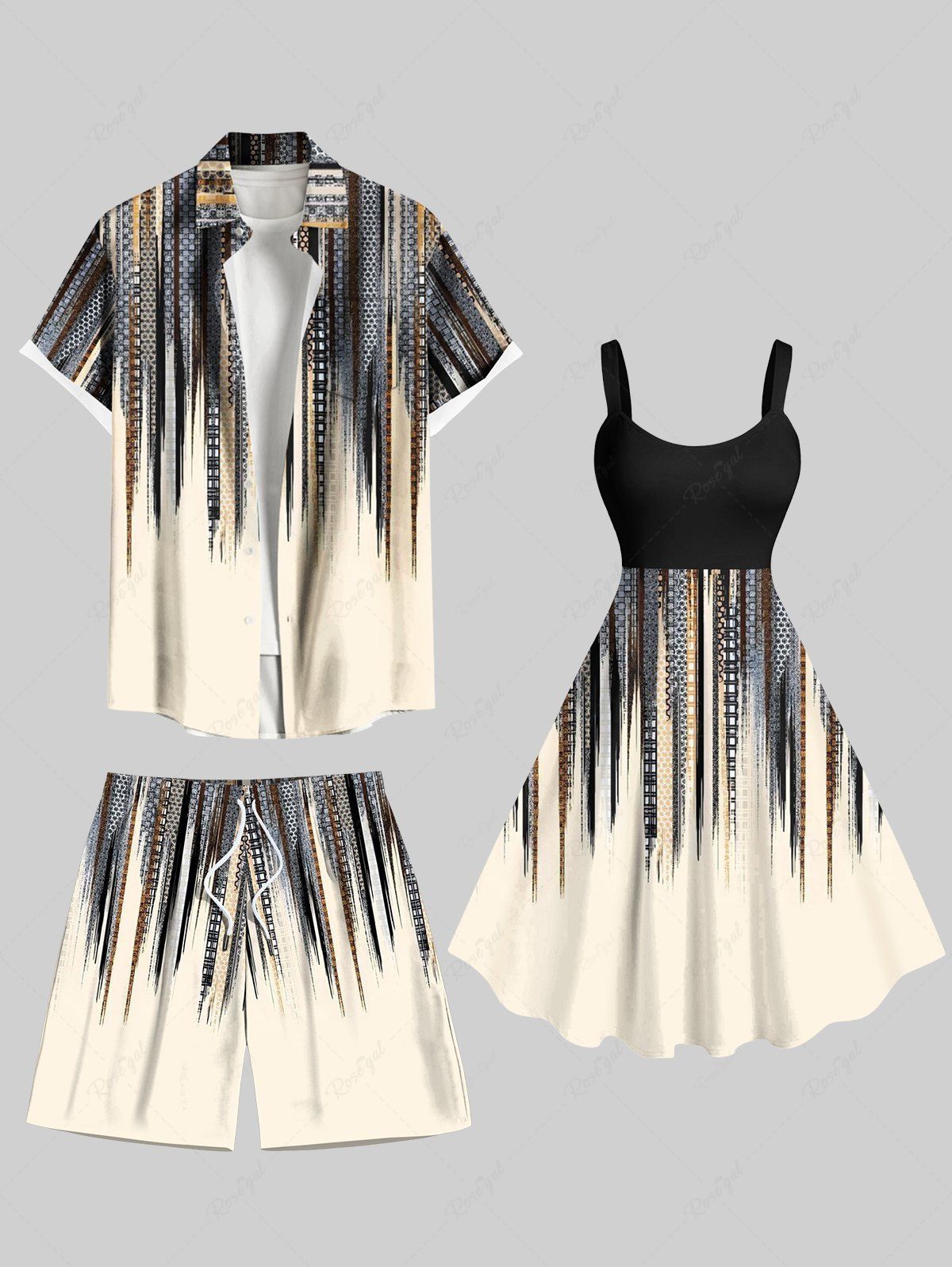 Online Scarf Pattern Design Geometric Stripes Print Plus Size Matching Hawaii Beach Outfit For Couples  