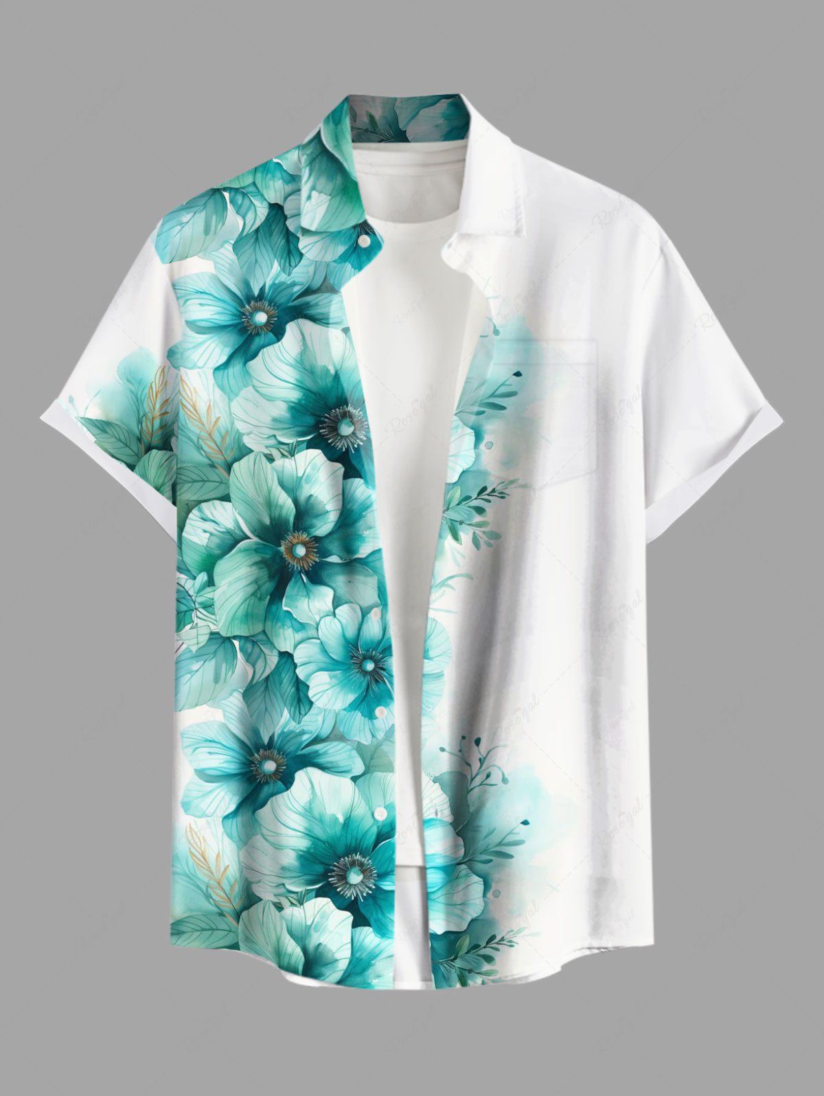 Chemise hawaïenne grande taille à imprimé floral et feuilles ombré, avec poches et boutons, pour homme Vert S