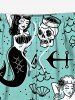 Mermaid Bowknot Skulls Anchor Print Plus Size Matching Hawaii Beach Outfit For Couples -  
