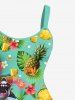 Sharks Pineapple Tropical Leaf Flowers Print Plus Size Matching Hawaii Beach Outfit For Couples -  