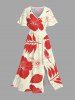 Tenue de plage hawaïenne assortie grande taille à imprimé tropical, motif fleur d'hibiscus et feuilles, pour couples - Rouge 