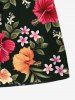 Plus Size Tropical Leaf Hibiscus Flower Print Hawaii Drawstring Pocket Beach Shorts For Men -  