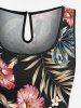 Plus Size Tropical Leaf Hibiscus Flower Print Hawaii Drawstring Pocket Romper -  