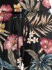 Plus Size Tropical Leaf Hibiscus Flower Print Hawaii Drawstring Pocket Romper -  