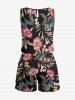 Plus Size Tropical Leaf Hibiscus Flower Print Hawaii Drawstring Pocket Romper -  