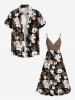 Plus Size Ombre Flower Leaf Print Surplice A Line Cami Dress -  