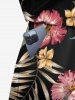Combinaison hawaïenne grande taille à imprimé feuilles tropicales et fleurs d'hibiscus avec cordon de serrage et poches - Noir 6X