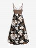 Plus Size Ombre Flower Leaf Print Surplice A Line Cami Dress -  
