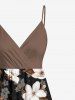Plus Size Ombre Flower Leaf Print Surplice A Line Cami Dress -  