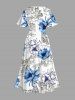 Plus Size Building Flower Print Hawaii Split Pocket A Line Midi Dress -  