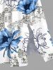 Plus Size Building Flower Print Hawaii Split Pocket A Line Midi Dress -  