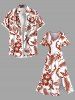 Plus Size Tropical Leaf Hibiscus Flower Print Hawaii Split Pocket A Line Midi Dress -  