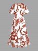 Plus Size Tropical Leaf Hibiscus Flower Print Hawaii Split Pocket A Line Midi Dress -  