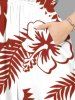 Plus Size Tropical Leaf Hibiscus Flower Print Hawaii Split Pocket A Line Midi Dress -  