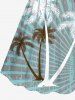 Plus Size Coconut Tree Light Beam Striped Print Hawaii Cinched A Line Dress -  