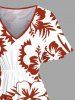 Plus Size Tropical Leaf Hibiscus Flower Print Hawaii Split Pocket A Line Midi Dress -  