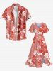 Plus Size Hibiscus Flower Leaf Branch Print Hawaii Split Pocket A Line Midi Dress -  