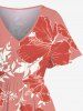 Plus Size Hibiscus Flower Leaf Branch Print Hawaii Split Pocket A Line Midi Dress -  