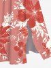 Plus Size Hibiscus Flower Leaf Branch Print Hawaii Split Pocket A Line Midi Dress -  
