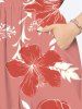 Plus Size Hibiscus Flower Leaf Branch Print Hawaii Split Pocket A Line Midi Dress -  