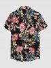 Plus Size Tropical Leaf Hibiscus Flower Print Hawaii Button Pocket Shirt For Men -  