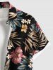 Plus Size Tropical Leaf Hibiscus Flower Print Hawaii Button Pocket Shirt For Men -  