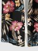 Plus Size Tropical Leaf Hibiscus Flower Print Hawaii Button Pocket Shirt For Men -  