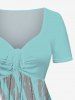 Plus Size Coconut Tree Light Beam Striped Print Hawaii Cinched A Line Dress -  