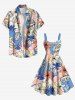 Robe trapèze hawaïenne grande taille à imprimé cocotier, hibiscus, fleurs, ananas, cactus - Bleu clair 6X