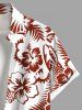 Plus Size Tropical Leaf Hibiscus Flower Print Hawaii Button Pocket Shirt For Men -  