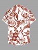 Plus Size Tropical Leaf Hibiscus Flower Print Hawaii Button Pocket Shirt For Men -  