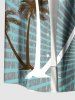 Plus Size Coconut Tree Light Beam Striped Print Hawaii Button Pocket Shirt For Men -  
