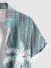 Plus Size Coconut Tree Light Beam Striped Print Hawaii Button Pocket Shirt For Men -  