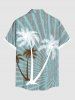 Plus Size Coconut Tree Light Beam Striped Print Hawaii Button Pocket Shirt For Men -  