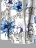 Plus Size Building Flower Print Hawaii Button Pocket Shirt For Men -  