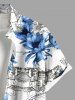 Plus Size Building Flower Print Hawaii Button Pocket Shirt For Men -  