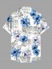 Plus Size Building Flower Print Hawaii Button Pocket Shirt For Men -  