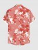 Plus Size Hibiscus Flower Leaf Branch Print Hawaii Button Pocket Shirt For Men -  